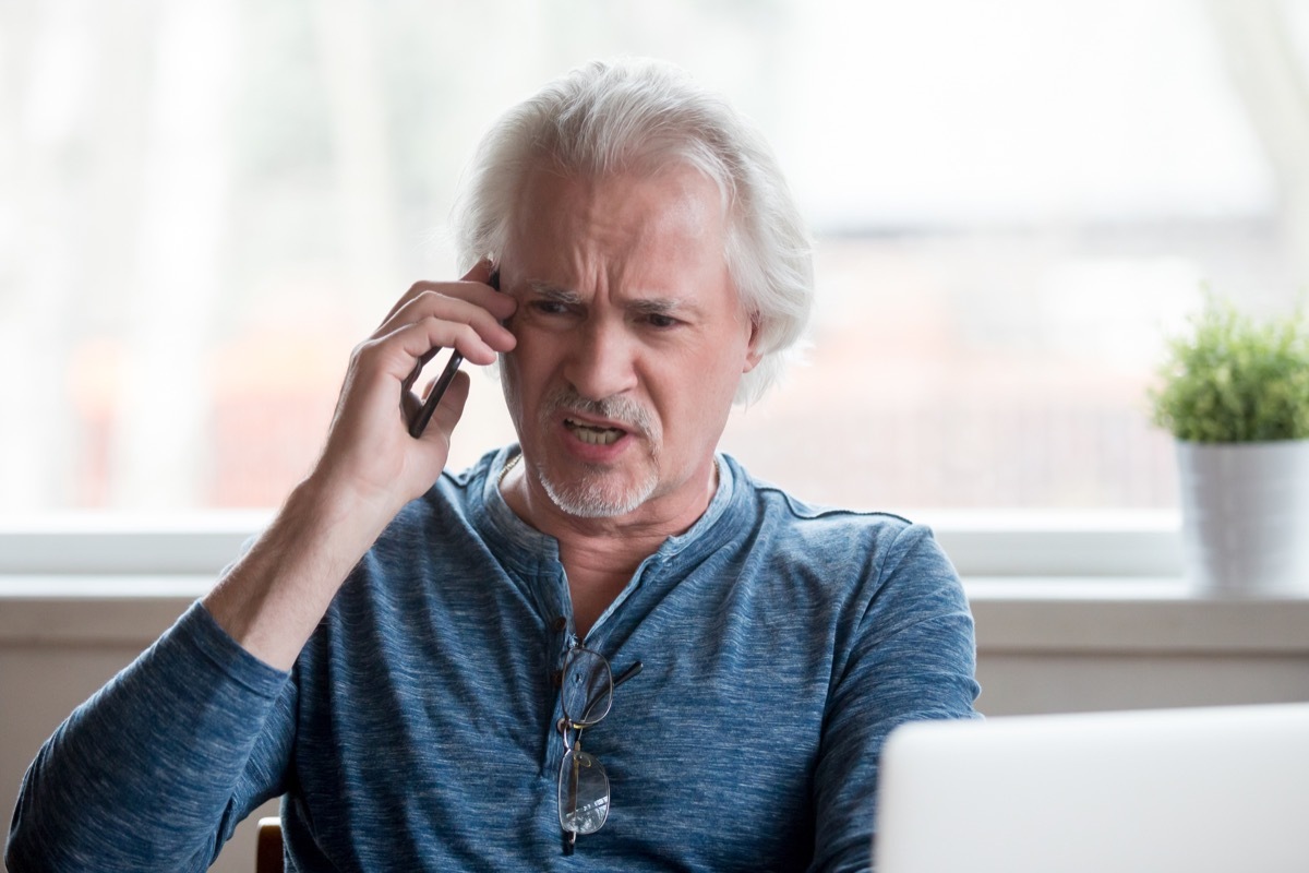 Angry elderly man on phone, things not to say to customer service