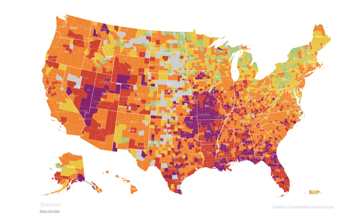 Covid-19 risk level in US.