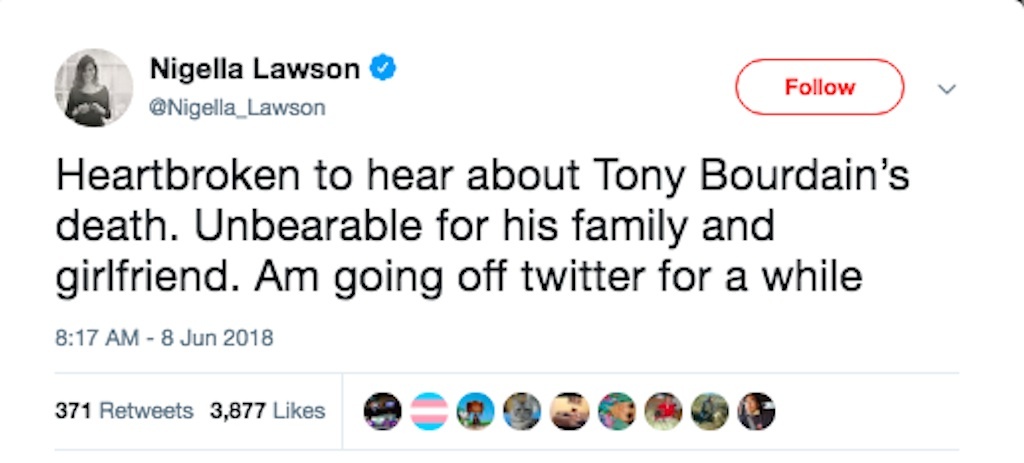 nigella lawson pays tribute to anthony bourdain