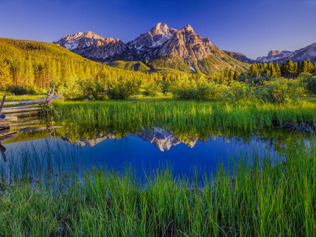 the Sawtooth Mountain Range and lake in Stanley, Idaho