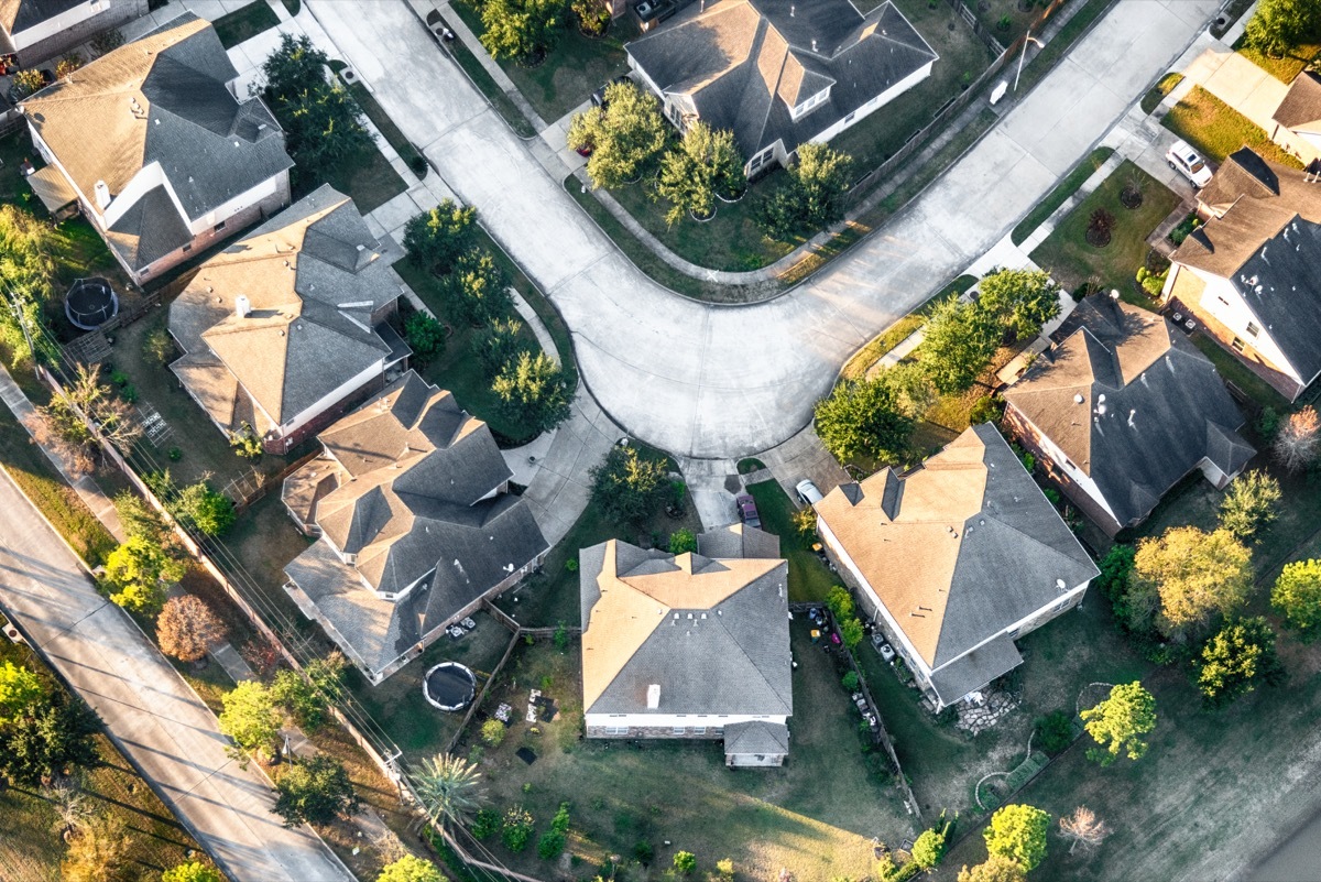 aerial view of a suburban cul-de-sac