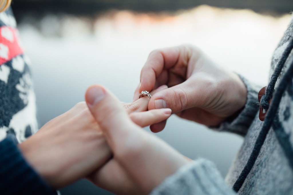 man putting wedding ring on finger