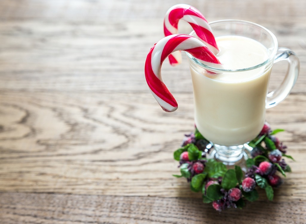 christmas eggnog with candy cane