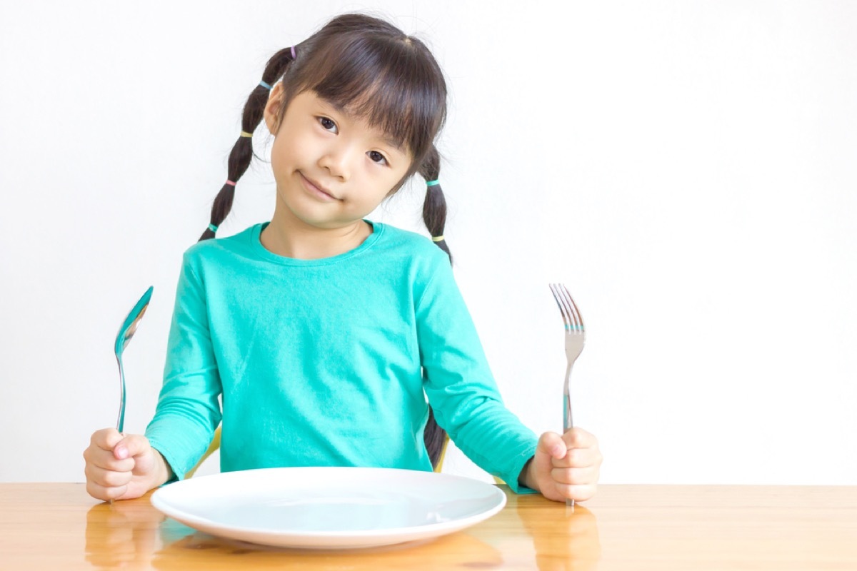 girl holding knife and fork at dinner table, bad parenting advice