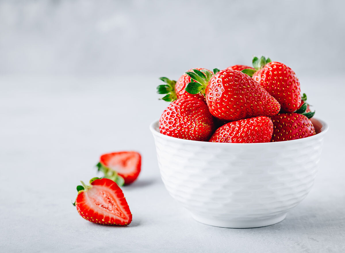 strawberries white bowl