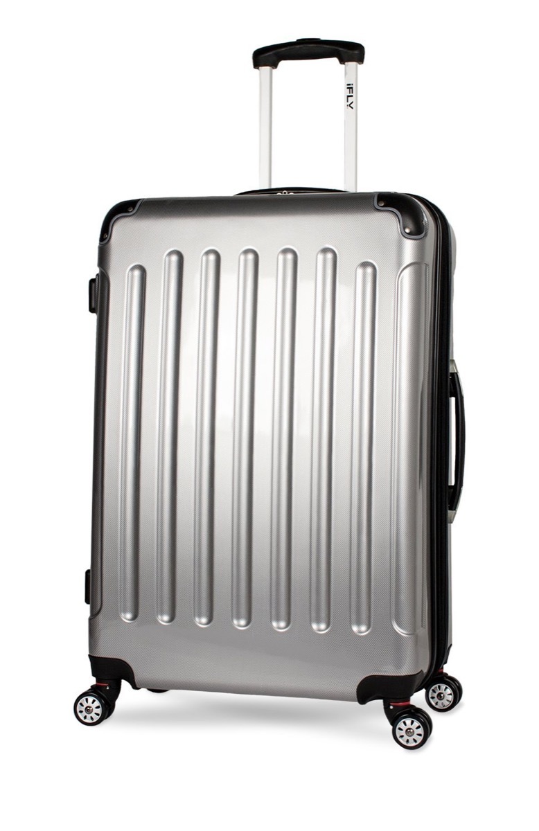 silver hard sided suitcase